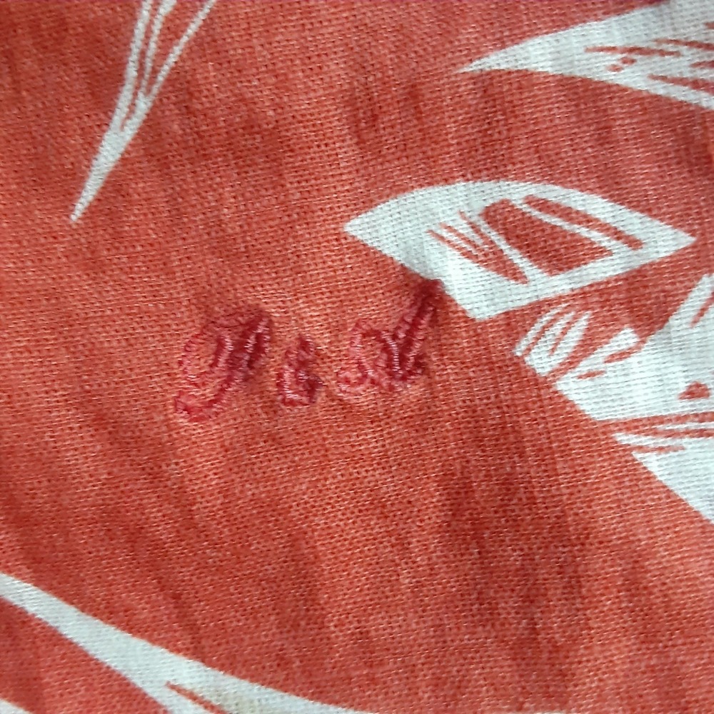 Porter & Ash Mens Orange Tropical Palm Leaf Linen Blend Short Sleeve Shirt M - Picture 2 of 9